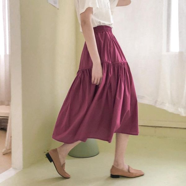 summer fashion women's a-line umbrella skirt elastic high waist medium length solid color elegant pretty skirts, Black 
summer fashion women's a-line umbrella skirt elastic high waist medium length solid color elegant pretty skirts, Black