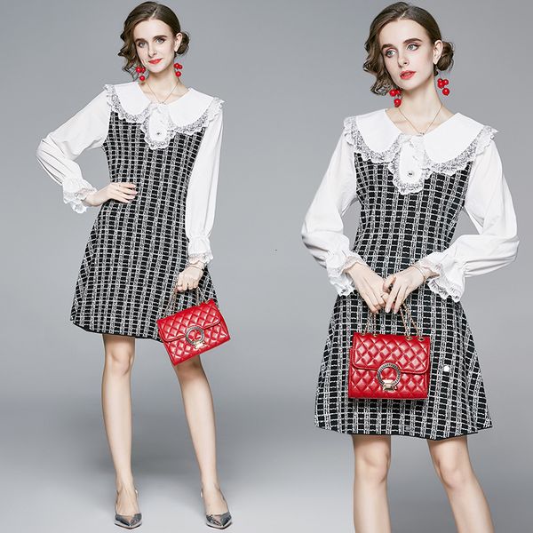exotic dress aging fashion 2021 autumn baby collar stitched lace plaid trumpet sleeve medium length skirt, Black;gray
exotic dress aging fashion 2021 autumn baby collar stitched lace plaid trumpet sleeve medium length skirt, Black;gray