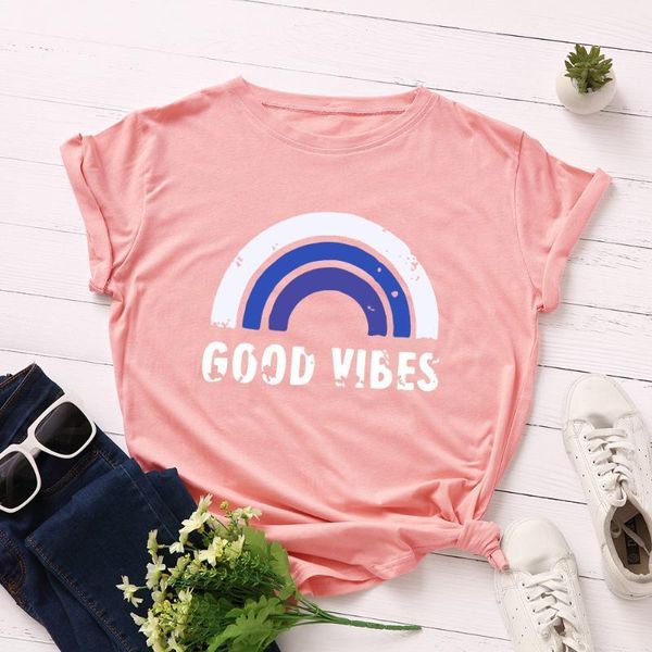women short sleeve cotton t-shirts graphic tees summer tee for female clothes with sayings good vibes blue rainbow print women's t-shi, White
women short sleeve cotton t-shirts graphic tees summer tee for female clothes with sayings good vibes blue rainbow print women's t-shi, White
