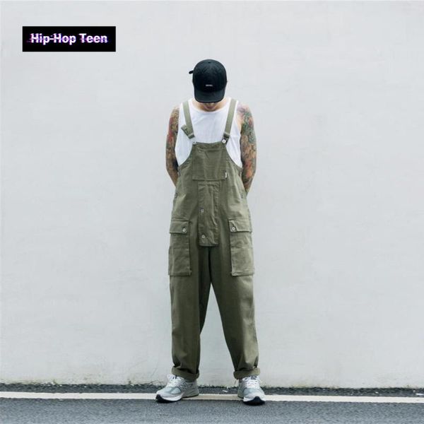 men's pants men green casual overalls korean streetwear jumpsuit solid color multi pockets moto biker cargo work trousers, Black
men's pants men green casual overalls korean streetwear jumpsuit solid color multi pockets moto biker cargo work trousers, Black