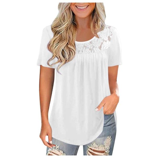 women's t-shirt women hollow out blouse 2021 splicing o-neck short sleeve fashion lace solid summer shirt, White
women's t-shirt women hollow out blouse 2021 splicing o-neck short sleeve fashion lace solid summer shirt, White