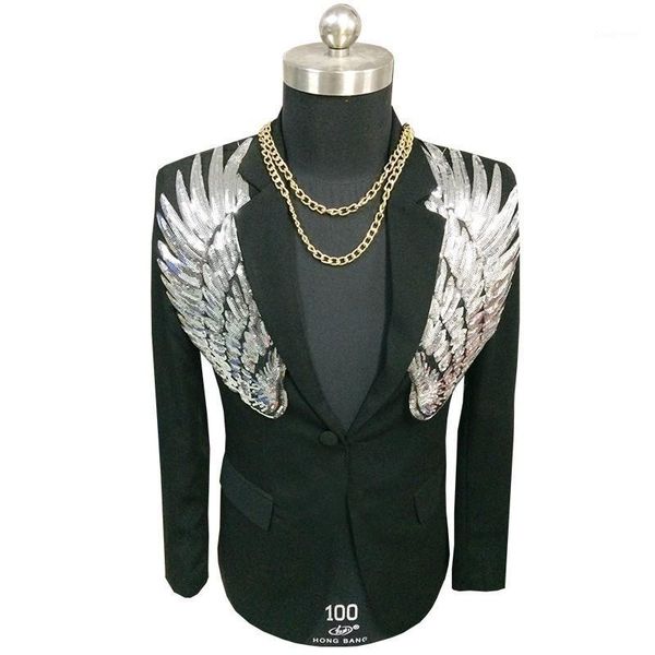 men wing sequin blazer masculino slim fit suit jacket homme gold silver stage dj stagewear, White;black
men wing sequin blazer masculino slim fit suit jacket homme gold silver stage dj stagewear, White;black
