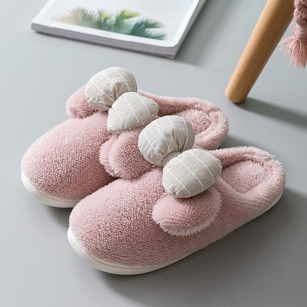 winter cotton slippers female home cute ins indoor warmth non-slip couple plush men 525, Black