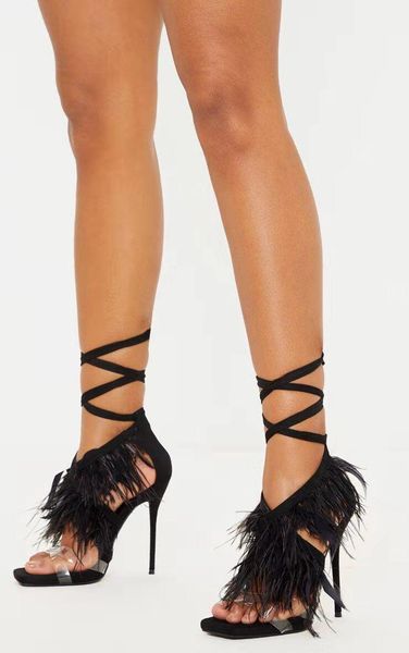 sandals 2021 summer women's clear/suede feather peep toe ankle straps stiletto high heeled party stage club shoes, Black
sandals 2021 summer women's clear/suede feather peep toe ankle straps stiletto high heeled party stage club shoes, Black