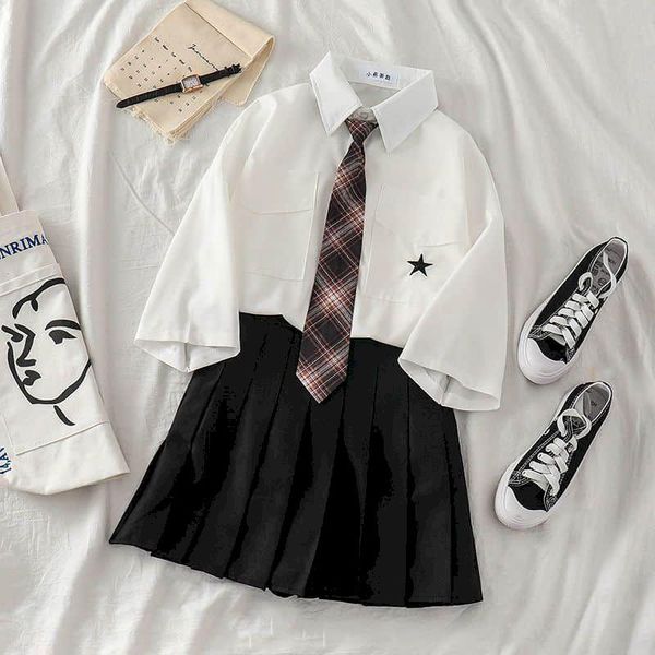 clothing sets 2021 autumn jk uniform female korean version short sleeve shirt student preppy style pleated skirt two piece set women, White
clothing sets 2021 autumn jk uniform female korean version short sleeve shirt student preppy style pleated skirt two piece set women, White