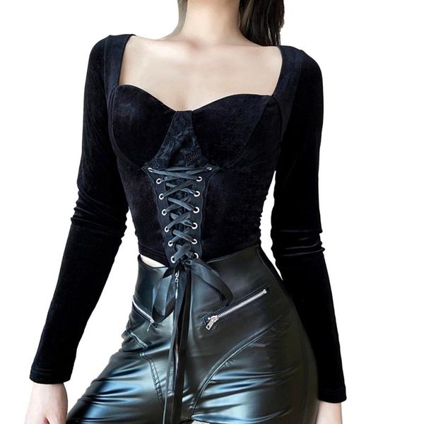 women's t-shirt square neck abdomen lace up versatile bandage long sleeve shirt, White
women's t-shirt square neck abdomen lace up versatile bandage long sleeve shirt, White