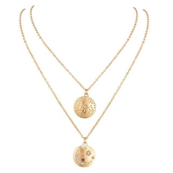 chokers fashion moon star pendant multi-layer necklace, Golden;silver 
chokers fashion moon star pendant multi-layer necklace, Golden;silver