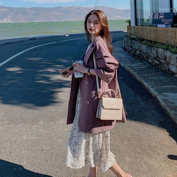 women's suits & blazers 2021 spring leisure double breasted suit coat women loose grey purple, White;black
women's suits & blazers 2021 spring leisure double breasted suit coat women loose grey purple, White;black