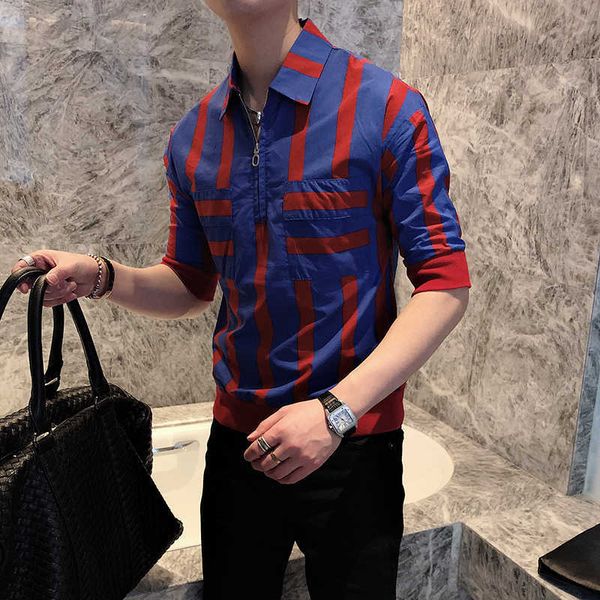 summer striped shirt men half sleeve casual shirts fashion korean zipper night club party streetwear social clothing camisa 210527, White;black
summer striped shirt men half sleeve casual shirts fashion korean zipper night club party streetwear social clothing camisa 210527, White;black