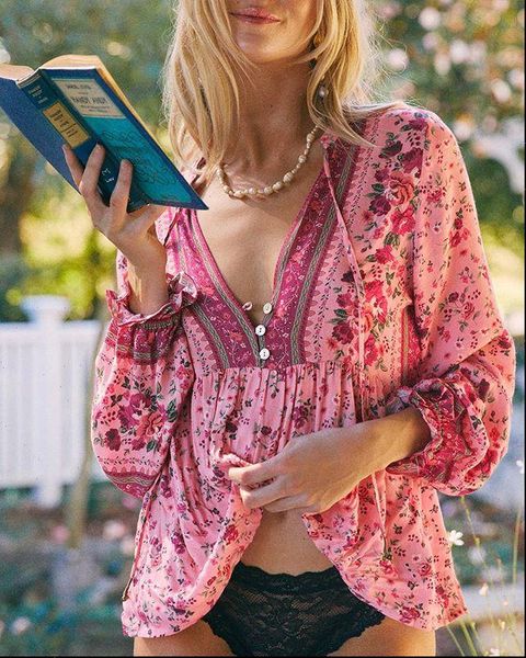 super chic pink floral cotton women shirts plus size long sleeve summer flower shirt, White
super chic pink floral cotton women shirts plus size long sleeve summer flower shirt, White