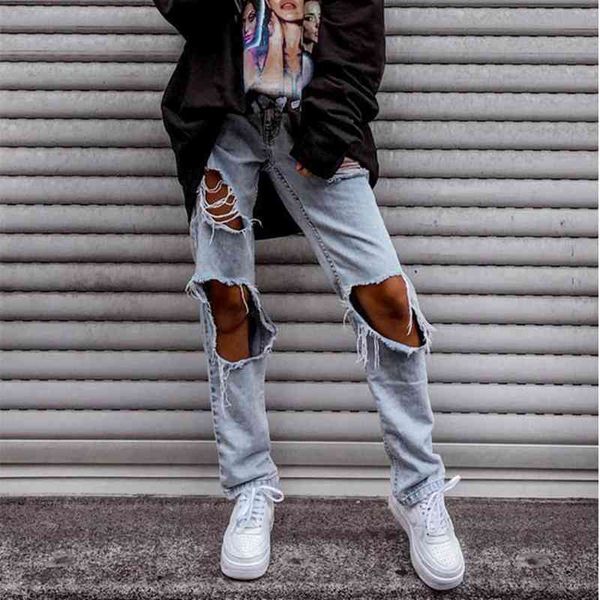 2021 harajuku streetwear hip hop boyfriend casual jeans hollow straight denim breeches big hole ripped high waist, Blue
2021 harajuku streetwear hip hop boyfriend casual jeans hollow straight denim breeches big hole ripped high waist, Blue