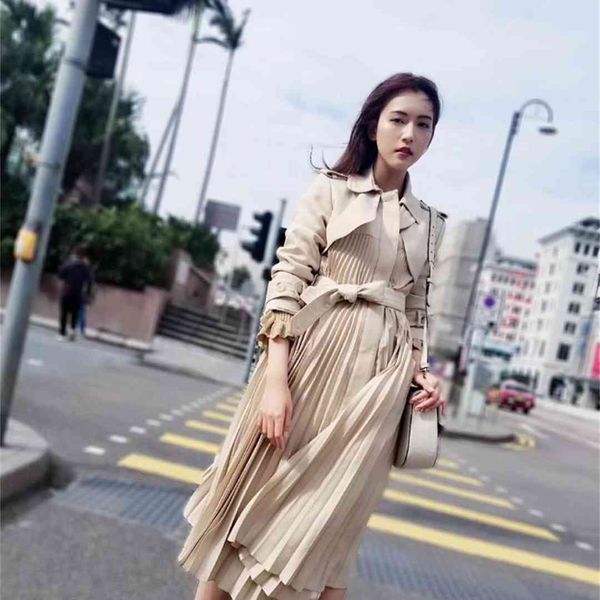 women trench spring / summer 2021 lapel temperament british style lace-up pleated women's trench coat, Tan;black
women trench spring / summer 2021 lapel temperament british style lace-up pleated women's trench coat, Tan;black