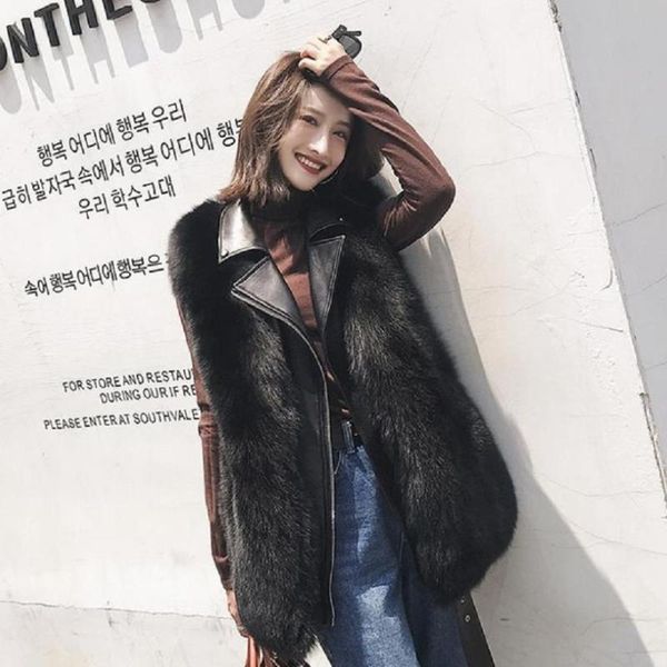 women's fur & faux patchwork overcoat vest female autumn winter coat waistcoat jackets pu leather jacket coats l1521, Black
women's fur & faux patchwork overcoat vest female autumn winter coat waistcoat jackets pu leather jacket coats l1521, Black
