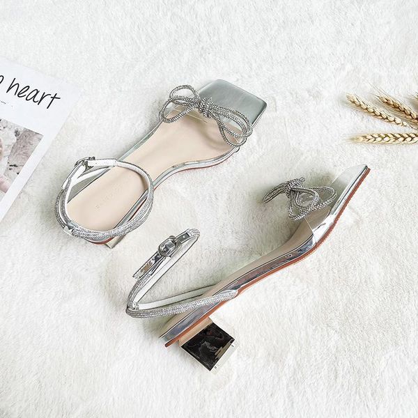 sandals women 2021 summer transparent glass thick heels ladies elegant bowtie pvc crystal middle heel, Black 
sandals women 2021 summer transparent glass thick heels ladies elegant bowtie pvc crystal middle heel, Black