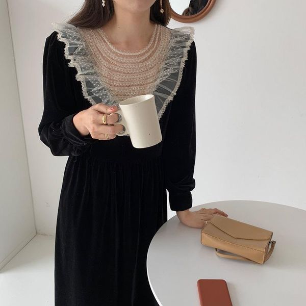 casual dresses fall winter womens o neck mesh lace patchwork high waisted elegant velvet dress long sleeve black velour for women, Black;gray
casual dresses fall winter womens o neck mesh lace patchwork high waisted elegant velvet dress long sleeve black velour for women, Black;gray