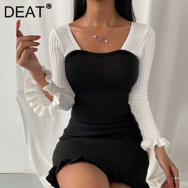 deat spring autumn arrivals knitted long sleeve high waist slim ruffles temperament fashion stitching dress mz678 210709, Black;gray
deat spring autumn arrivals knitted long sleeve high waist slim ruffles temperament fashion stitching dress mz678 210709, Black;gray