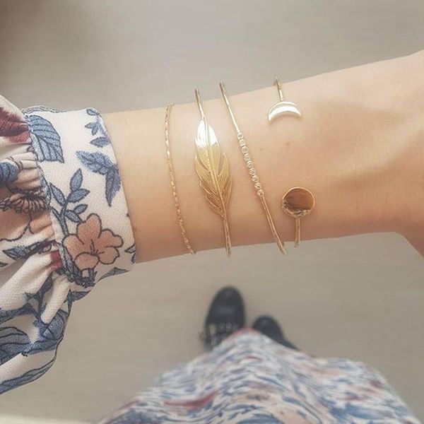 link, chain 4pcs/set boho gold color round moon leaf crystal charms bracelet set for women girl alloy geometric multilayer bangle party gift, Black
link, chain 4pcs/set boho gold color round moon leaf crystal charms bracelet set for women girl alloy geometric multilayer bangle party gift, Black