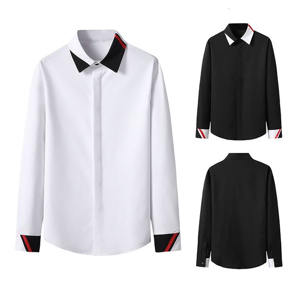 men's long turn down collar color matching cardigan shirt single-breasted type, White;black
men's long turn down collar color matching cardigan shirt single-breasted type, White;black