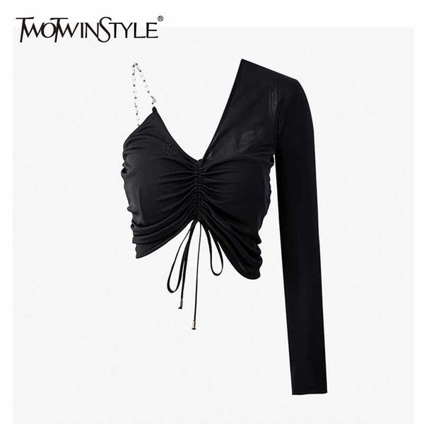 black shirt for women asymmetrical collar long sleeve slim ruched blouses females summer clothing stylish 210524, White
black shirt for women asymmetrical collar long sleeve slim ruched blouses females summer clothing stylish 210524, White