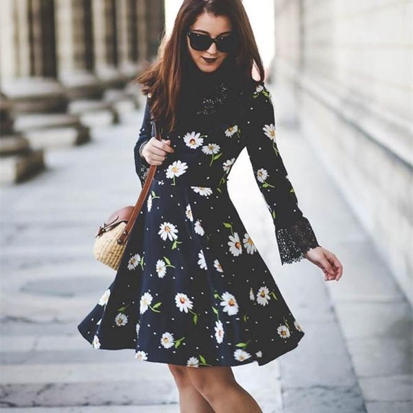 casual dresses women's daisy print stitching lace mini dress bow high waist ladies long sleeve sweet short robes, Black;gray
casual dresses women's daisy print stitching lace mini dress bow high waist ladies long sleeve sweet short robes, Black;gray
