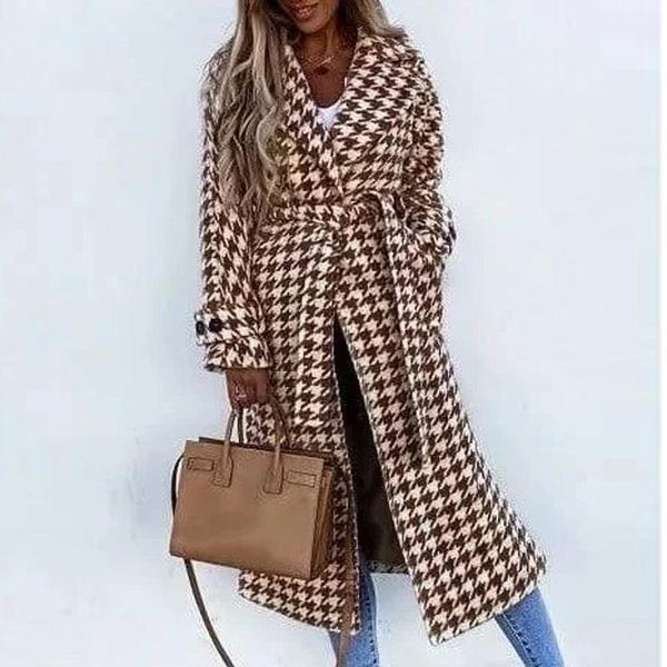 women's wool & blends fashion women long sleeve lady belted overcoat jacket streetwear office retro houndstooth outwear winter lapel ca, Black
women's wool & blends fashion women long sleeve lady belted overcoat jacket streetwear office retro houndstooth outwear winter lapel ca, Black