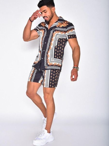 men's casual shirts printing national style hawaiian mens short sleeve set summer floral shirt beach two piece suit 2021 fashion men se, White;black
men's casual shirts printing national style hawaiian mens short sleeve set summer floral shirt beach two piece suit 2021 fashion men se, White;black