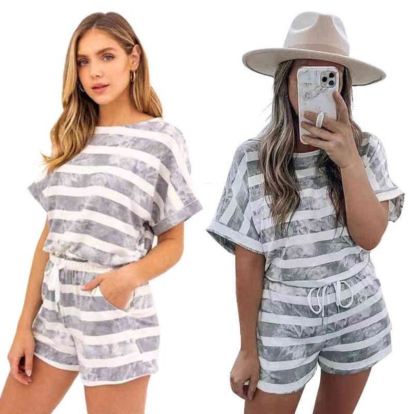 spring and summer stripe tie dyeing fashion short sve women's clothing urban leisure thin sweater shorts set, Gray
spring and summer stripe tie dyeing fashion short sve women's clothing urban leisure thin sweater shorts set, Gray