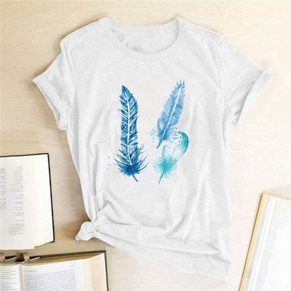 graphic feather print womens t shirt short sleeve 90s tee summer loose harajuku haut femme, White
graphic feather print womens t shirt short sleeve 90s tee summer loose harajuku haut femme, White