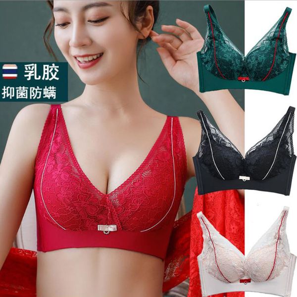 new lace latex underwear womens wireless contrast color small chest push up adjustable comfortable thin bra, Red;black
new lace latex underwear womens wireless contrast color small chest push up adjustable comfortable thin bra, Red;black