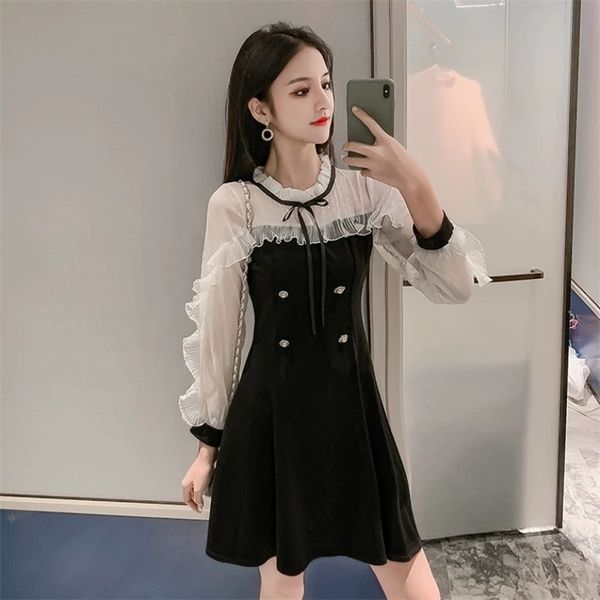 women sweet skirt autumn winter bronzing chiffon stitching dress lace bow ll1002 210507, Black;gray
women sweet skirt autumn winter bronzing chiffon stitching dress lace bow ll1002 210507, Black;gray