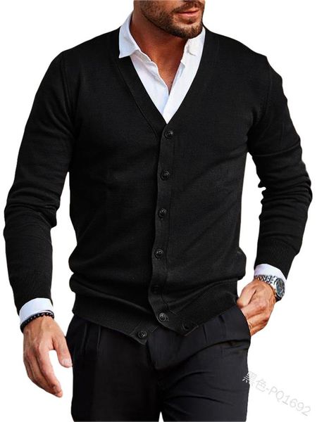 men's sweaters 2021 fashion solid color v-neck cardigan sweater, White;black
men's sweaters 2021 fashion solid color v-neck cardigan sweater, White;black