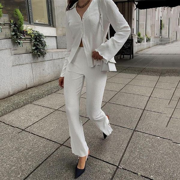 women's two piece pants zaggin 2021 women fashion street casual style sets long sleeve lapel elastic pure color, White
women's two piece pants zaggin 2021 women fashion street casual style sets long sleeve lapel elastic pure color, White