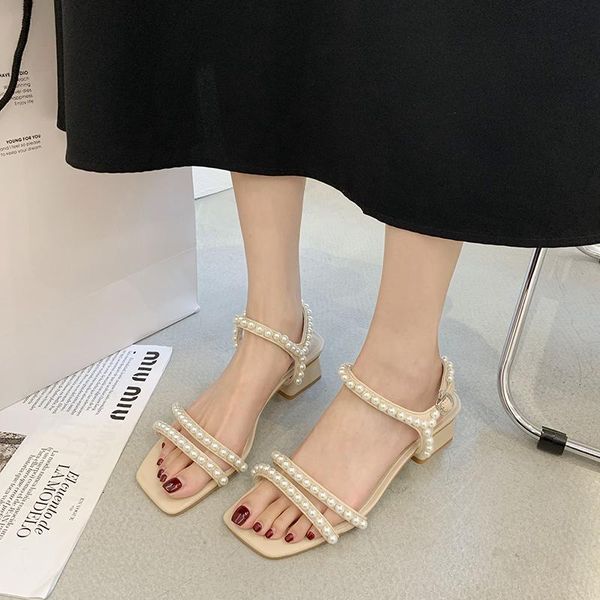 summer sandal for women pearl one word buckle thick heels sandals open toe women's shoes sweet gladiator sandalias mujer, Black
summer sandal for women pearl one word buckle thick heels sandals open toe women's shoes sweet gladiator sandalias mujer, Black