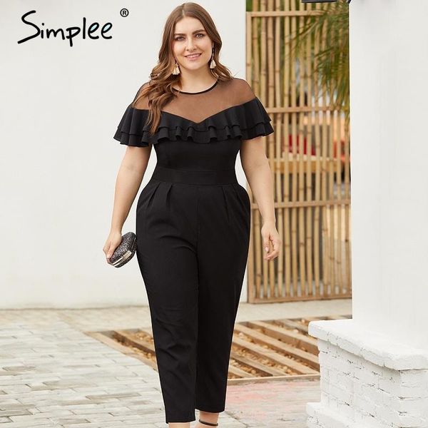 women's jumpsuits & rompers simplee plus size mesh neck women long jumpsuit elegant ruffled solid ladies romper short sleeve casual ove, Black;white
women's jumpsuits & rompers simplee plus size mesh neck women long jumpsuit elegant ruffled solid ladies romper short sleeve casual ove, Black;white