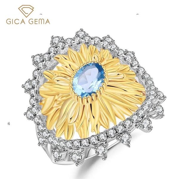 925 sterling silver ring with natural swiss blue z sunflower gemstones jewelry wedding promises rings for women cluster, Golden;silver
925 sterling silver ring with natural swiss blue z sunflower gemstones jewelry wedding promises rings for women cluster, Golden;silver
