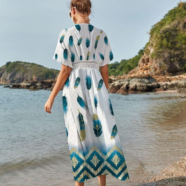 women's swimwear m89d women bikini swimsuit cover up boho contrast color feather print kimono cardigan open front beach long dress lace, White;black
women's swimwear m89d women bikini swimsuit cover up boho contrast color feather print kimono cardigan open front beach long dress lace, White;black