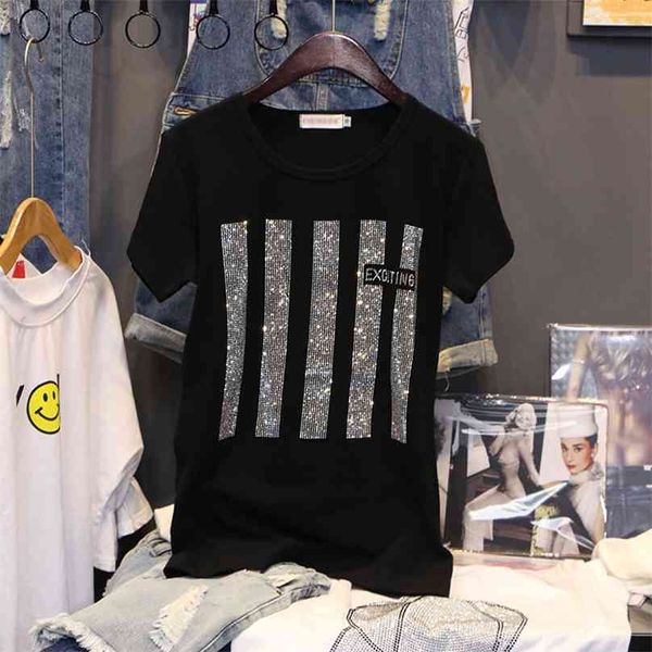 short sleeve t-shirt women summer clothes fashion drilling printing loose cotton bottoming shirt pullovers female 210720, White
short sleeve t-shirt women summer clothes fashion drilling printing loose cotton bottoming shirt pullovers female 210720, White