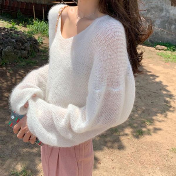 solid color mohair knitted womens sweater v neck sweet autumn winter pullover loose long sleeve sweaters, White;black
solid color mohair knitted womens sweater v neck sweet autumn winter pullover loose long sleeve sweaters, White;black