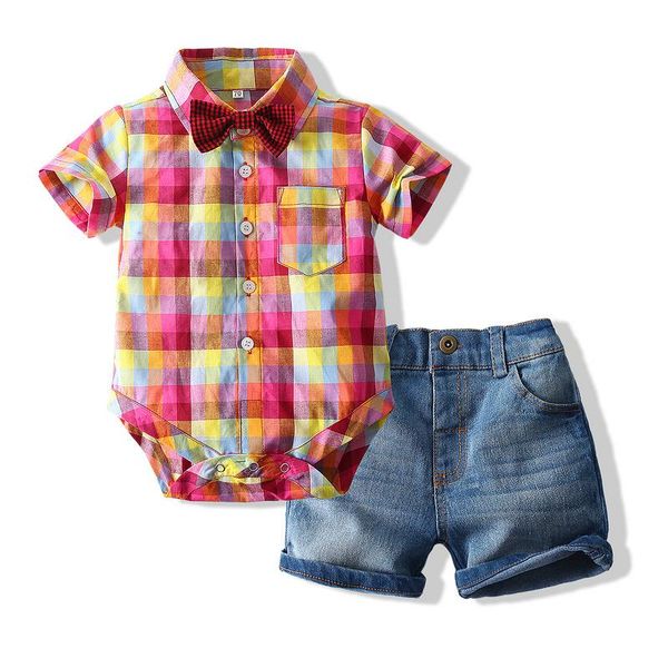 clothing sets kimocat 3-piece baby boy summer gentleman suit, plaid short-sleeved jumpsuit shirt + bow tie denim shorts suit 3m-3y, White
clothing sets kimocat 3-piece baby boy summer gentleman suit, plaid short-sleeved jumpsuit shirt + bow tie denim shorts suit 3m-3y, White