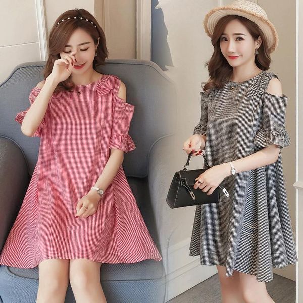 maternity dresses wear summer dress off shoulder plaid large size loose a type short sleeve skirt, White
maternity dresses wear summer dress off shoulder plaid large size loose a type short sleeve skirt, White