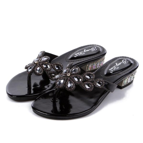 summer crystal flip-flops thick with low high heel shoes women's slippers rhinestone thong, Black
summer crystal flip-flops thick with low high heel shoes women's slippers rhinestone thong, Black