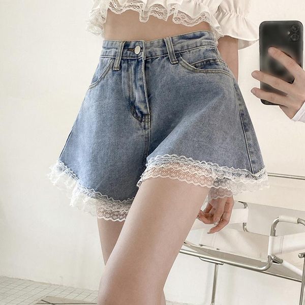 women's jeans girl cut sweet lace denim shorts women's fashion ins high waist slim wide leg short pants 2021 summer -pants, Blue
women's jeans girl cut sweet lace denim shorts women's fashion ins high waist slim wide leg short pants 2021 summer -pants, Blue