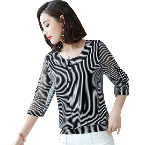women spring summer style chiffon blouses shirts lady casual peter pan collar half sleeve striped printed blusas df2961 210401, White
women spring summer style chiffon blouses shirts lady casual peter pan collar half sleeve striped printed blusas df2961 210401, White