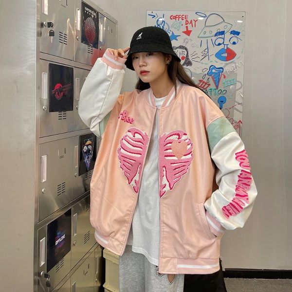 women's fur & faux harajuku street skull love baseball jacket 2021 autumn loose bf tide oversized zip pu leather coats for women, Black
women's fur & faux harajuku street skull love baseball jacket 2021 autumn loose bf tide oversized zip pu leather coats for women, Black