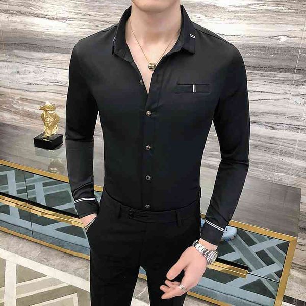 men autumn shirt long sleeve slim fit dress shirt solid color business casual shirts streetwear social camisas para hombre 210527, White;black
men autumn shirt long sleeve slim fit dress shirt solid color business casual shirts streetwear social camisas para hombre 210527, White;black