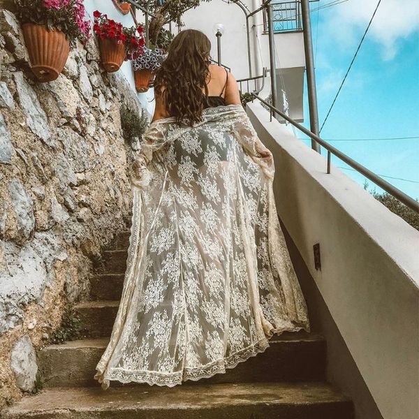women summer see-through floral lace maxi beach dress scalloped trim open front kimono cardigan bikini swimsuit cover up women's swimwe, White;black
women summer see-through floral lace maxi beach dress scalloped trim open front kimono cardigan bikini swimsuit cover up women's swimwe, White;black