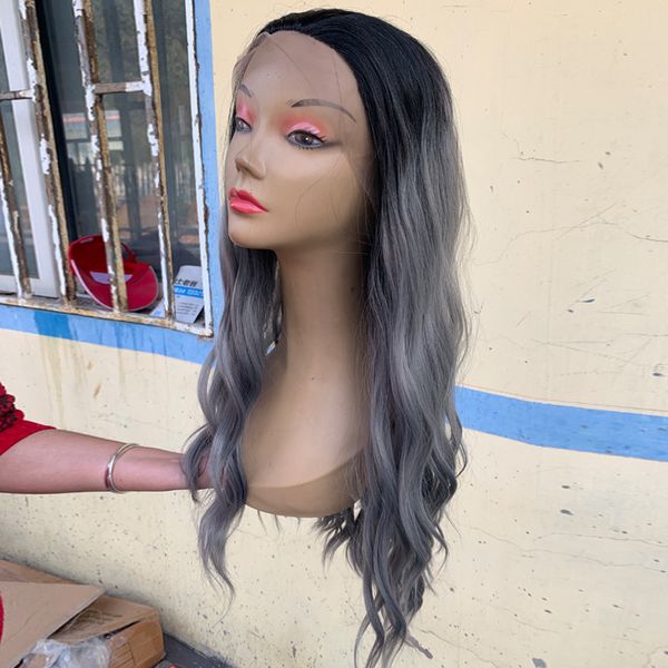 fashion leisure european and american gradual dark gray big wave t-color wig chemical fiber front lace head cover semi-hand-woven wig, Black
fashion leisure european and american gradual dark gray big wave t-color wig chemical fiber front lace head cover semi-hand-woven wig, Black
