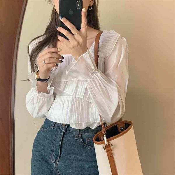 pleated high waist square collar office lady vintage retro chic loose all match streetwear blouses 210525, White
pleated high waist square collar office lady vintage retro chic loose all match streetwear blouses 210525, White