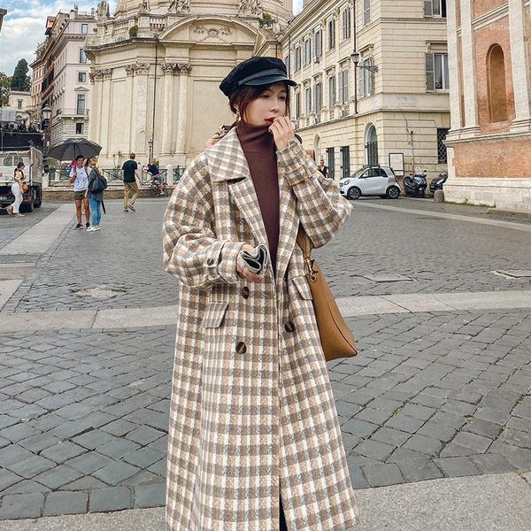 women's wool & blends plaid woolen overcoat womens 2021 autumn winter retro mid-length jacket hepburn style /40, Black
women's wool & blends plaid woolen overcoat womens 2021 autumn winter retro mid-length jacket hepburn style /40, Black