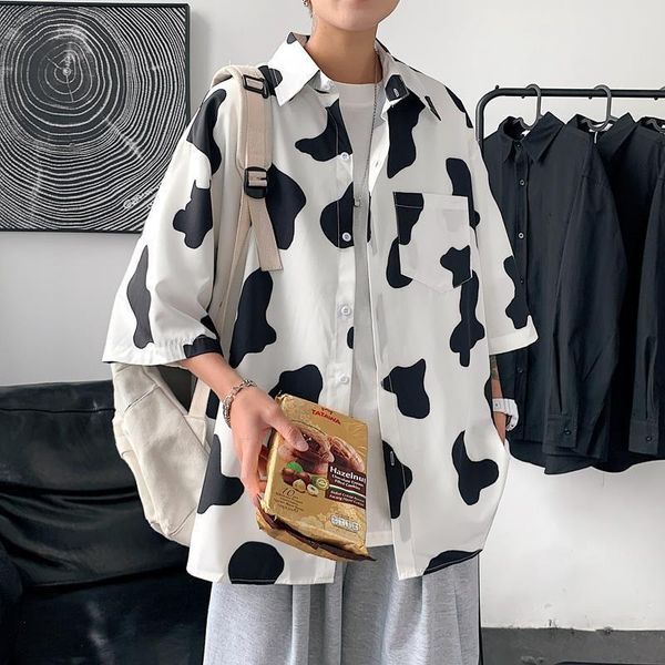 men's casual shirts shirt man summer hong kong-style street men short-sleeved trendy fashion cow print loose oversized, White;black
men's casual shirts shirt man summer hong kong-style street men short-sleeved trendy fashion cow print loose oversized, White;black